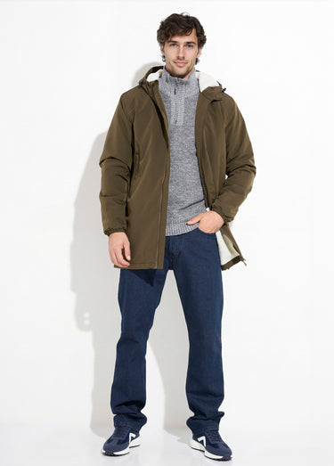 Parka longue fourrée avec capuche Kaki