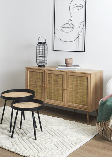 Buffet bas 3 portes, en bois et cannage Marron