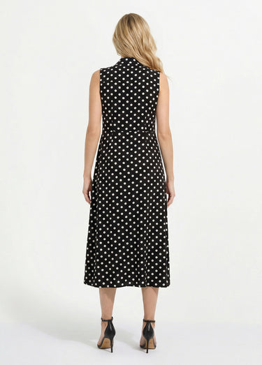 Robe-chemisier longue à pois sans manches Noir / Blanc