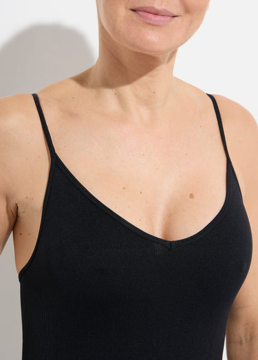 Body sculptant col V, jersey cotelé Noir