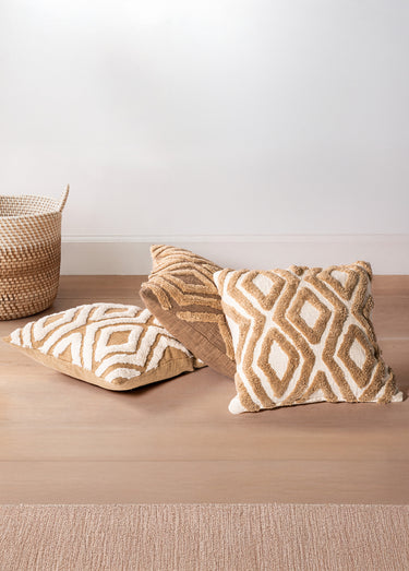 Coussin déco, motif bicolore losanges Ivoire
