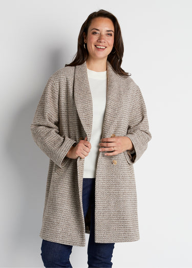 Manteau aspect chevrons mi-long Beige