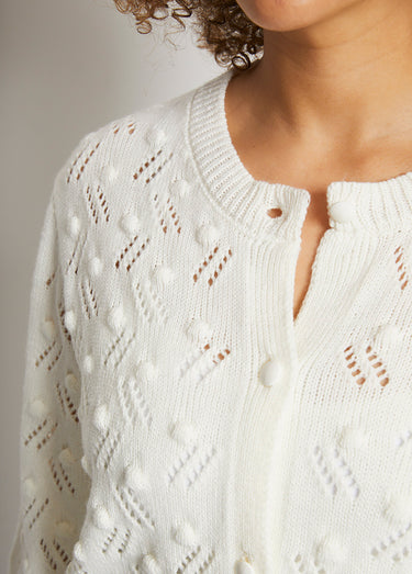 Gilet cardigan boutonné court maille boules Ecru