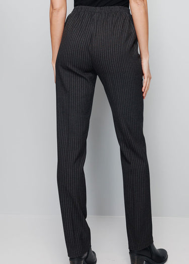 Pantalon droit taille semi élastiquée ventre plat Raye Gris