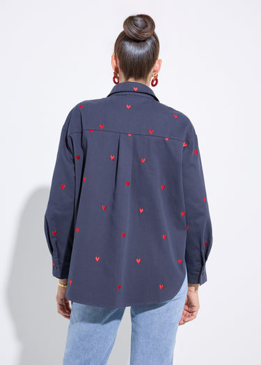 Surchemise en twill avec cœur brodés Marine