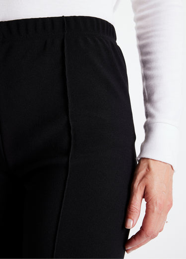 Pantalon droit taille élastiquée maille côtelée Noir