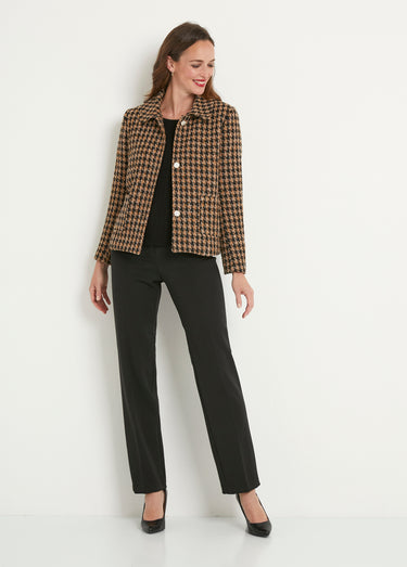 Veste boutonnée courte jacquard pied de coq Camel/Noir