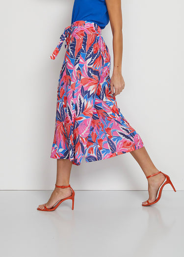 Jupe-culotte longue taille semi-élastiquée Rouge/Bleu