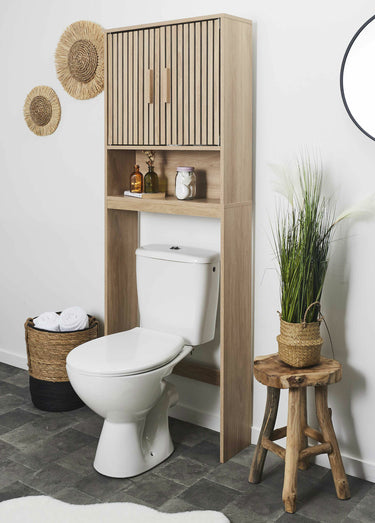 Meuble rangement WC en bois claustra Marron