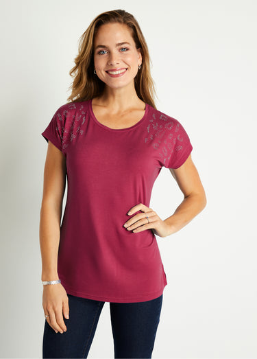 T-shirt long manches courtes uni Fuchsia