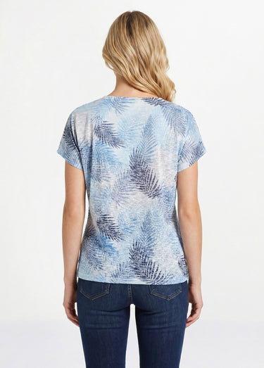T-shirt imprimé court maille dévorée Bleu