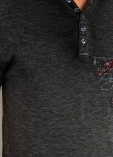 T-shirt col tunisien chiné avec motif Gris Fonce