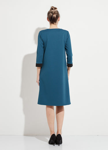 Robe courte droite bicolore manches 3/4 Bleu canard/noir