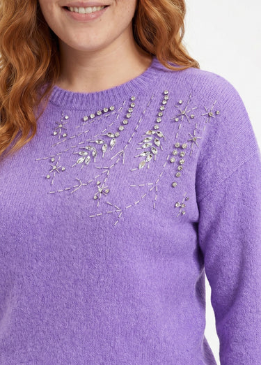 Pull doux col rond avec strass et sequins Violet