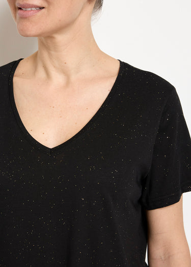 T-shirt maille pailletée manches courtes Noir