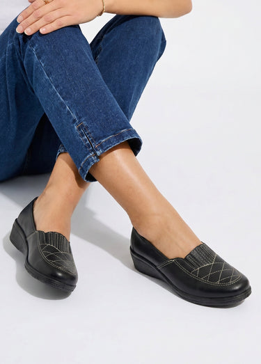 Mocassins cuir largeur confort élastiqués Noir