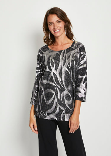 T-shirt long blousant maille pailletée Noir/Argent