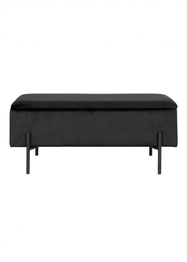 Banc velours foncé, coffre de rangement Noir