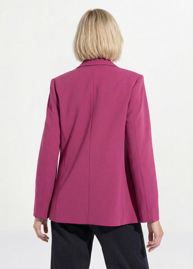 Veste blazer unie coupe droite col tailleur Cassis