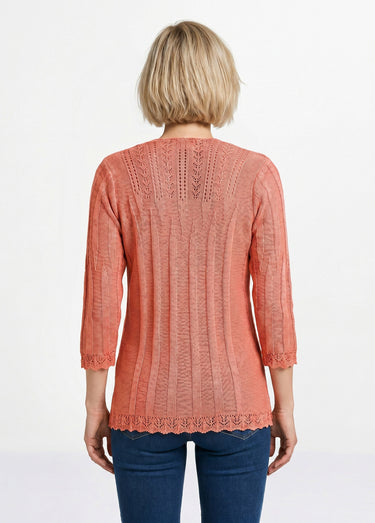 Pull court ajouré col rond Rose