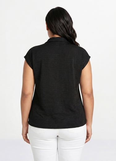 T-shirt col chemise uni manches courtes Noir