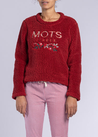 Pyjama chaud manches longues sherpa Bordeaux/Carreaux