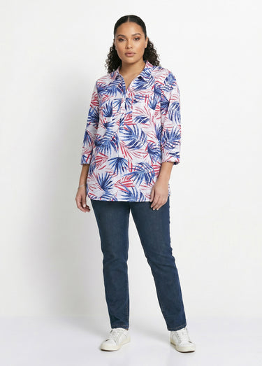 Chemisier boutonné long coton imprimé Imprime/Bleu