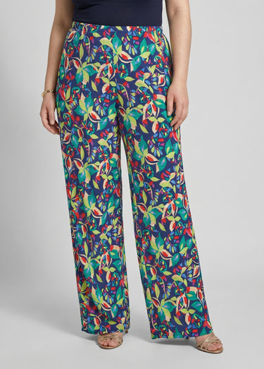 Pantalon fluide taille élastiquée maille Marine/Vert