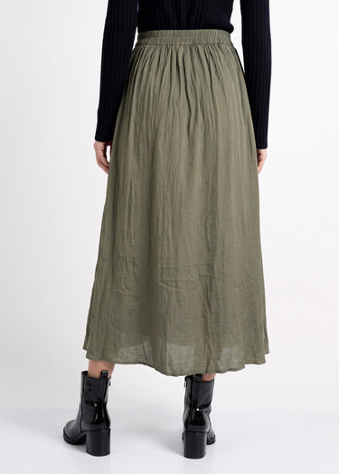Jupe longue fluide, taille élastiquée Kaki