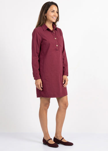 Robe chemisier en toile canvas pur coton Bordeaux