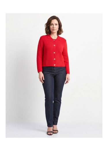 Gilet boutonné uni avec col manches longues Rouge
