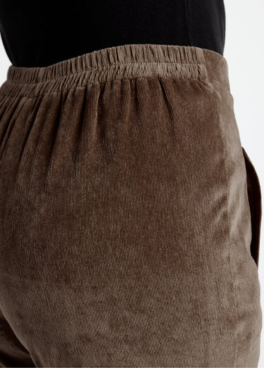 Pantalon droit taille élastiquée velours milleraies Taupe