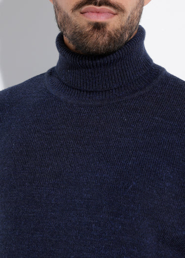 Pull col roulé chaud en laine majoritaire Bleu Marine