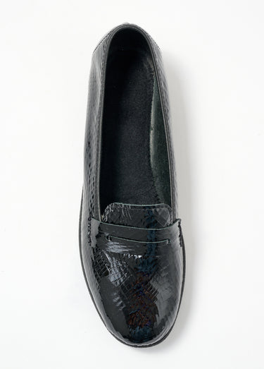 Mocassins vernis largeur confort cuir effet croco Noir