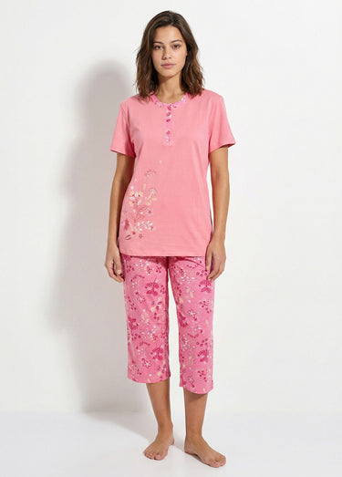 Pyjama fleuri manches courtes et corsaire Rose