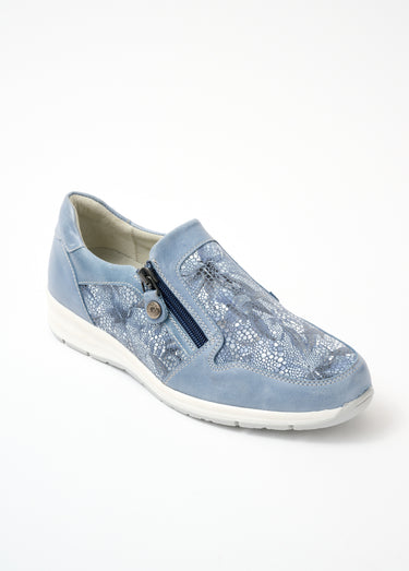 Mocassins largeur confort zippés cuir Bleu