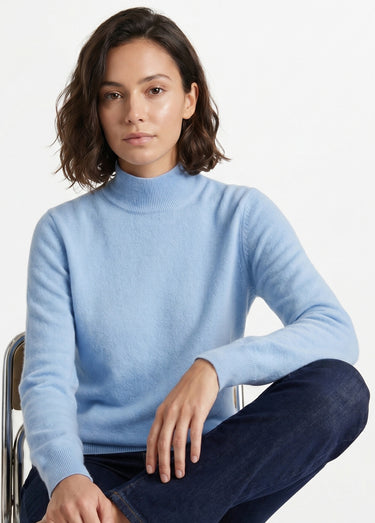 Pull chaud col montant avec laine et angora Bleu