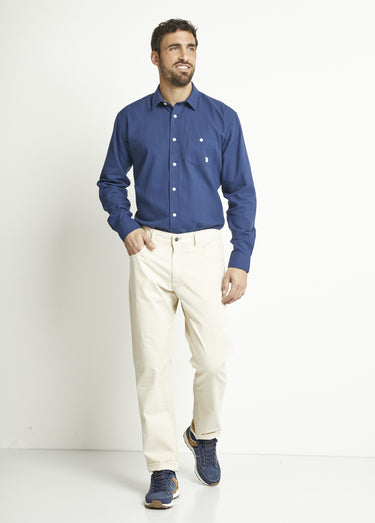 Chemise manches longues uni ou carreaux coton Bleu