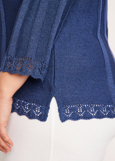 Pull court ajouré col rond Bleu