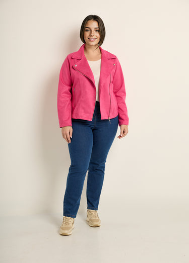 Veste de motard zippée en suédine Rose Vif