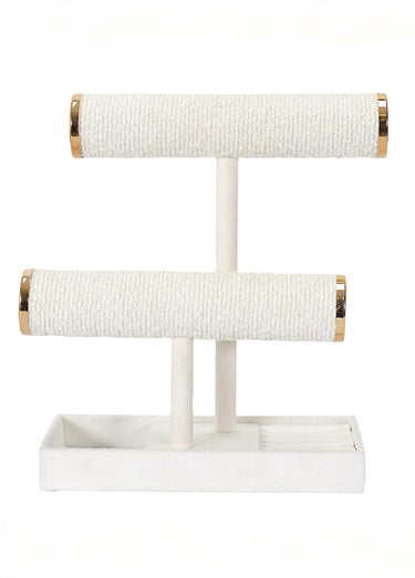 Porte bijou 3 niveaux bouclette et métal Blanc / Doré