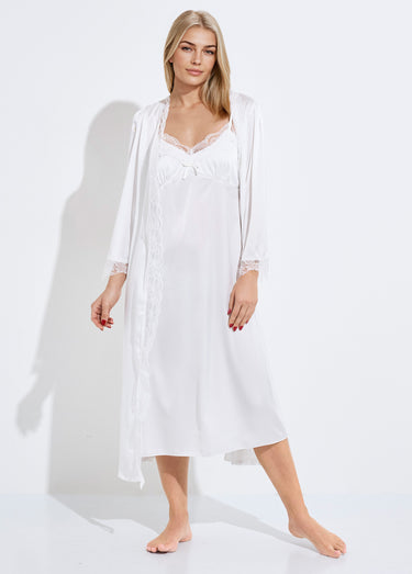Nuisette longue en satin + déshabillé Blanc