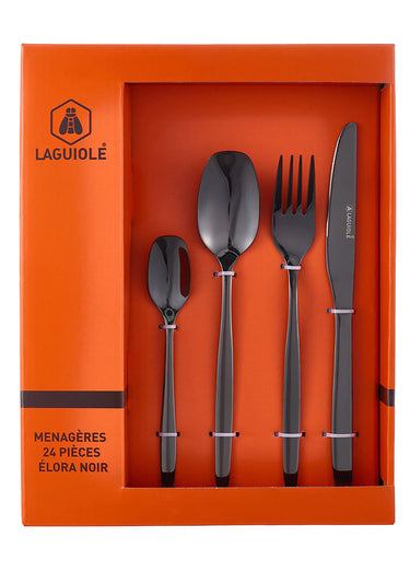 Ménagère 24 pièces inox foncé, Elora Noir