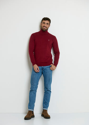 Pull col roulé chiné fine jauge Bordeaux