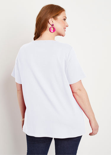 T-shirt long boutonné broderie anglaise Blanc
