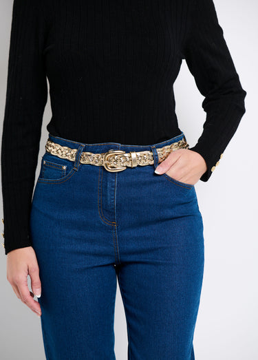 Ceinture fine tressée métallisée Dore