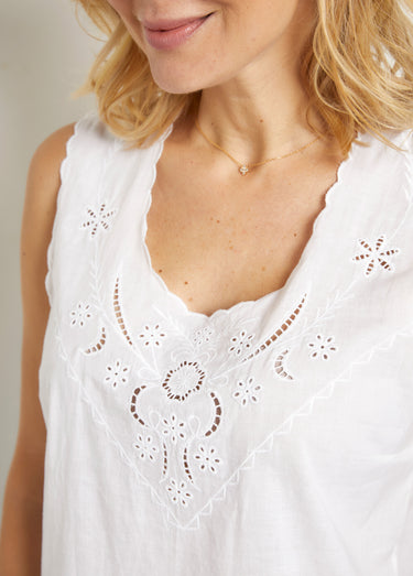 Débardeur uni coton brodé Blanc
