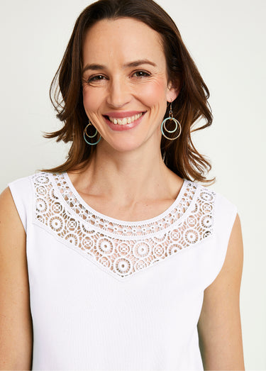 Débardeur macramé coton uni Blanc