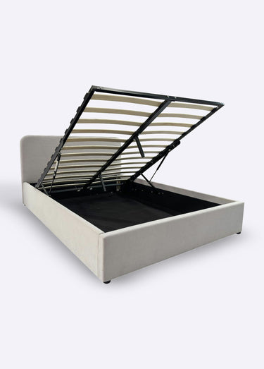 LIVY Lit coffre sommier + tête velours Beige
