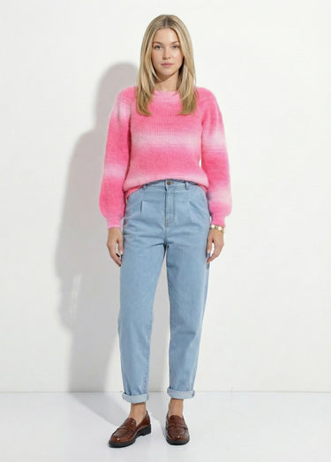 Pull raglan maille poilue effet tie & dye Rose